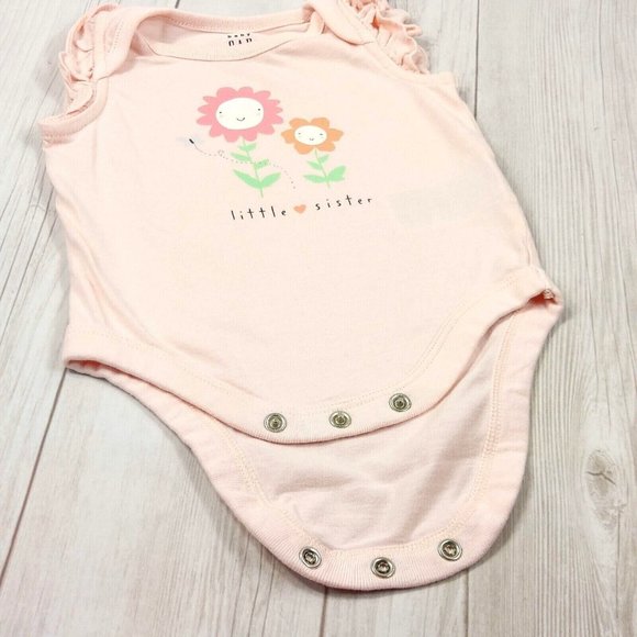 Baby Girl 2 Outfit Summer Bodysuit Set Little Sister Birds Flowers Pink Gold 0-3 - Picture 6 of 10